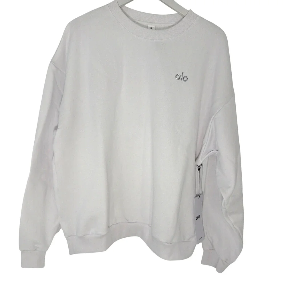 Alo Yoga Unisex White Accolade Crew Neck Pullover Sweatshirt Size L